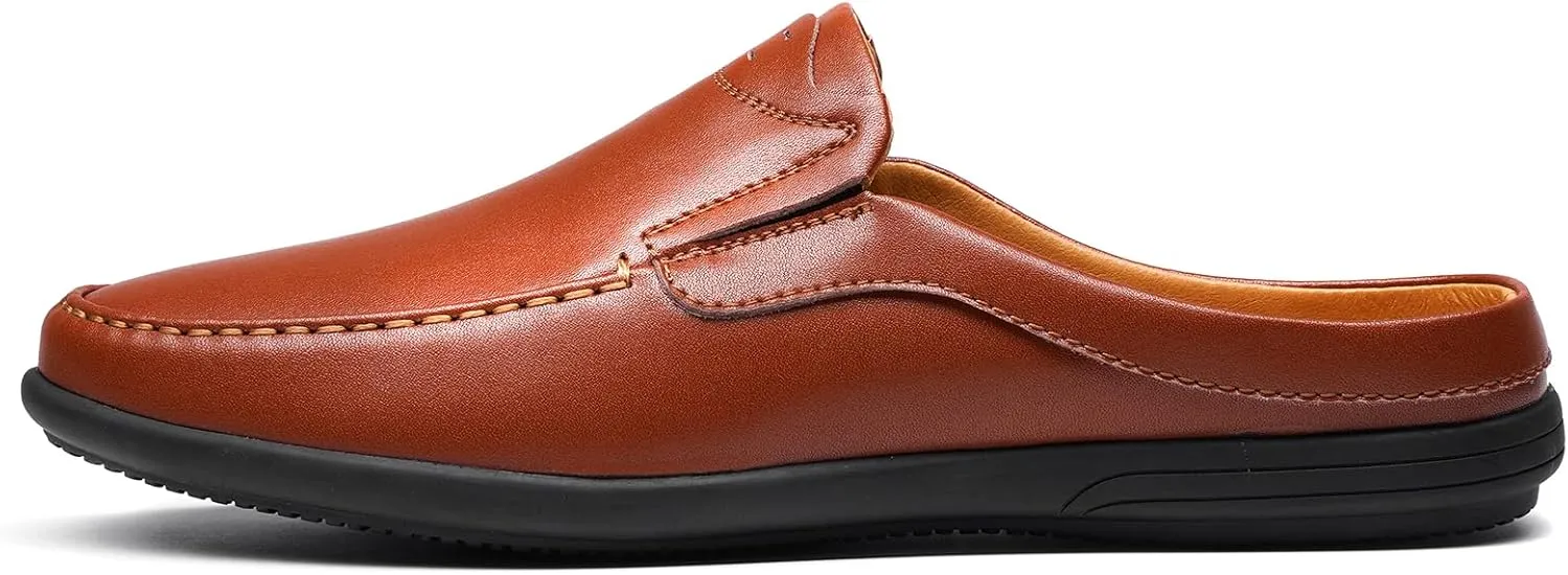 Men’s Slip-On Loafers Handmade Leather Slippers Breathable Comfortable Soft Hand Stitched no-heel Casual Shoes For Men