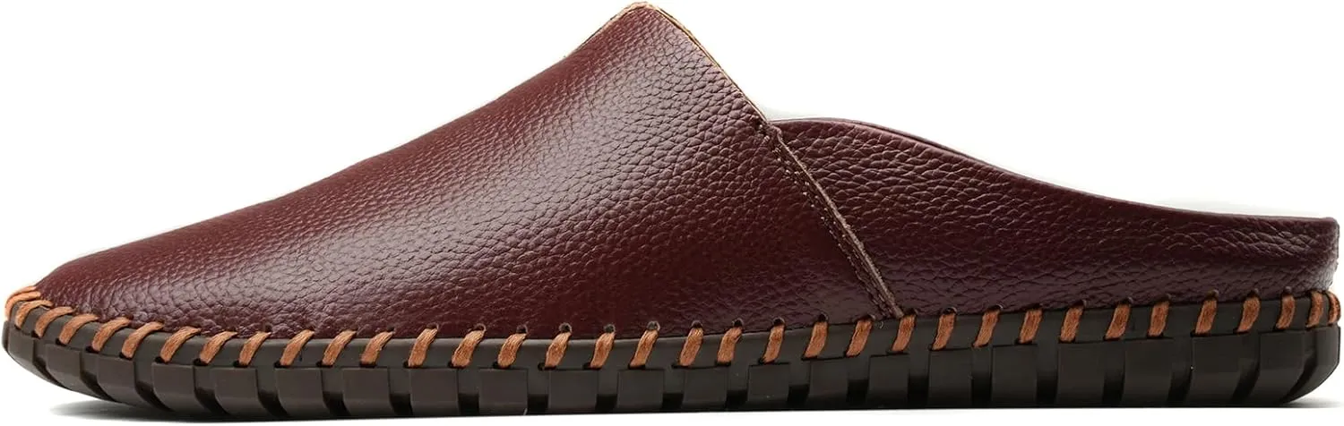 Men’s Slip-On Loafers Mules Clog Handmade Leather Slippers Hand Stitched no-Heel Casual Shoes for Men Breathable Comfortable Soft