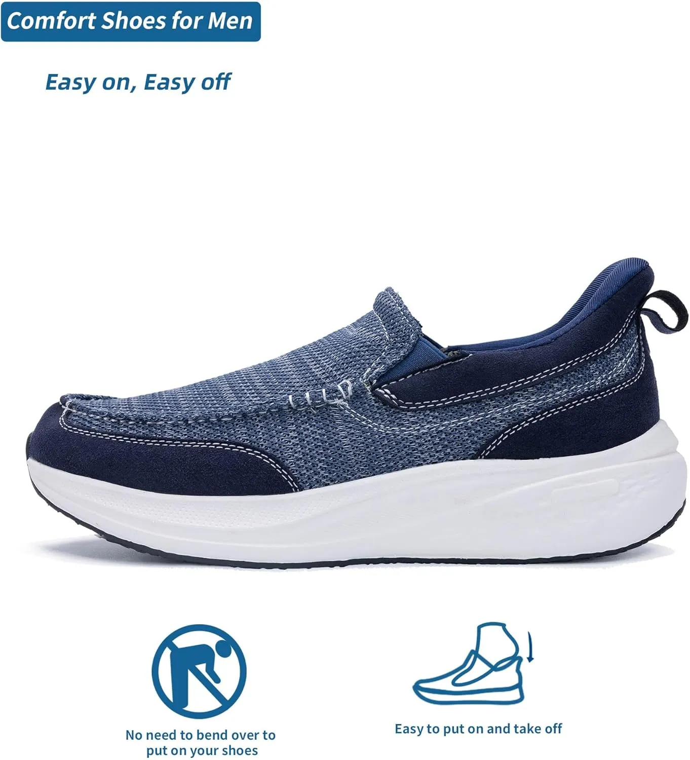 Mens Slip On Shoes Casual Comfortable Loafers Arch Support Sneakers Lightweight Platform Canvas Boat Walking Shoes