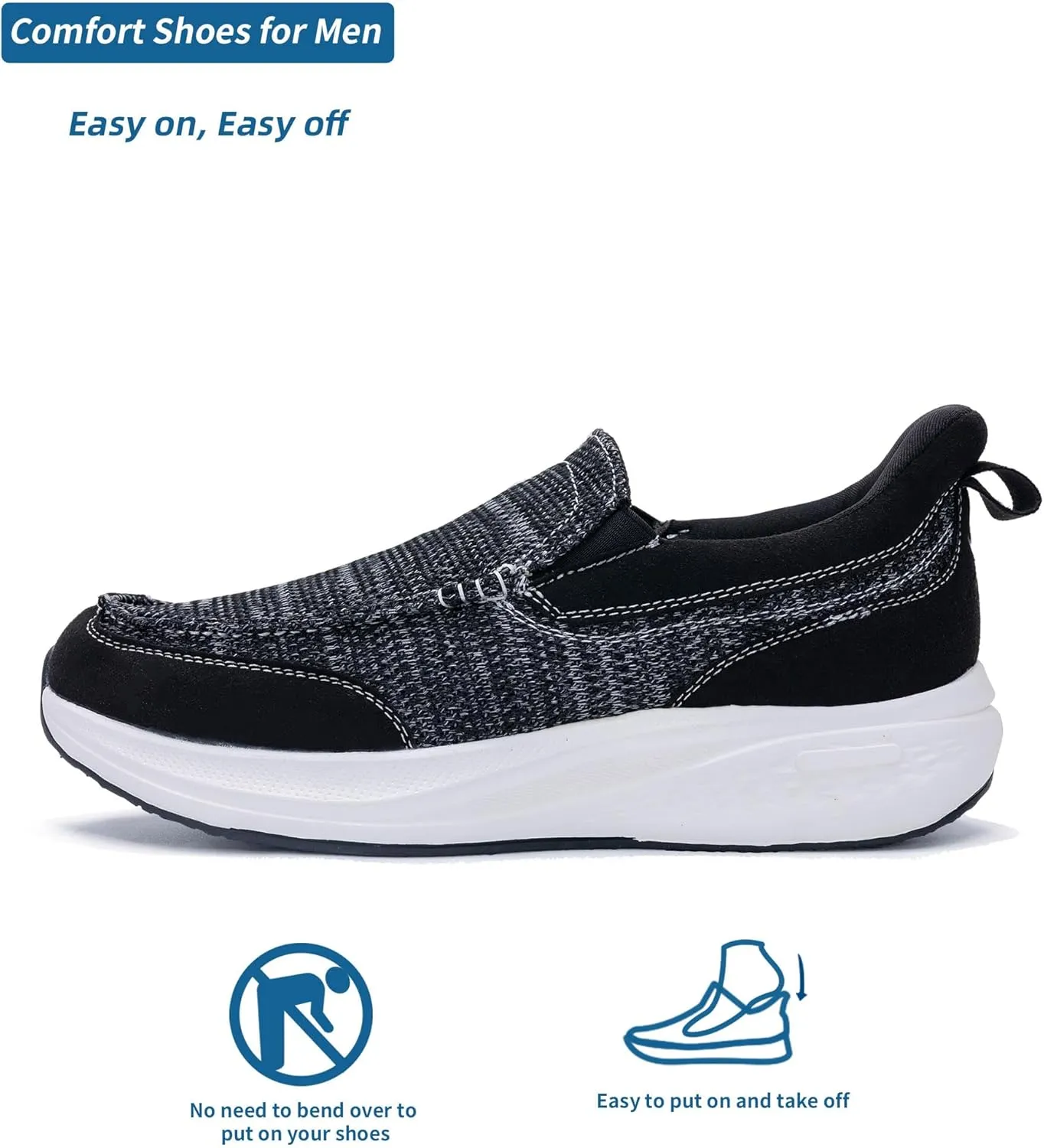 Mens Slip On Shoes Casual Comfortable Loafers Arch Support Sneakers Lightweight Platform Canvas Boat Walking Shoes
