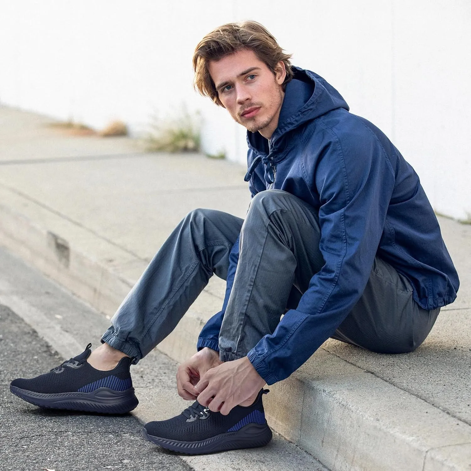 Mens Slip On Wide Walking Shoes Memory Foam Runnning Tennis Shoes Lightweight Breathable Casual Sneakers