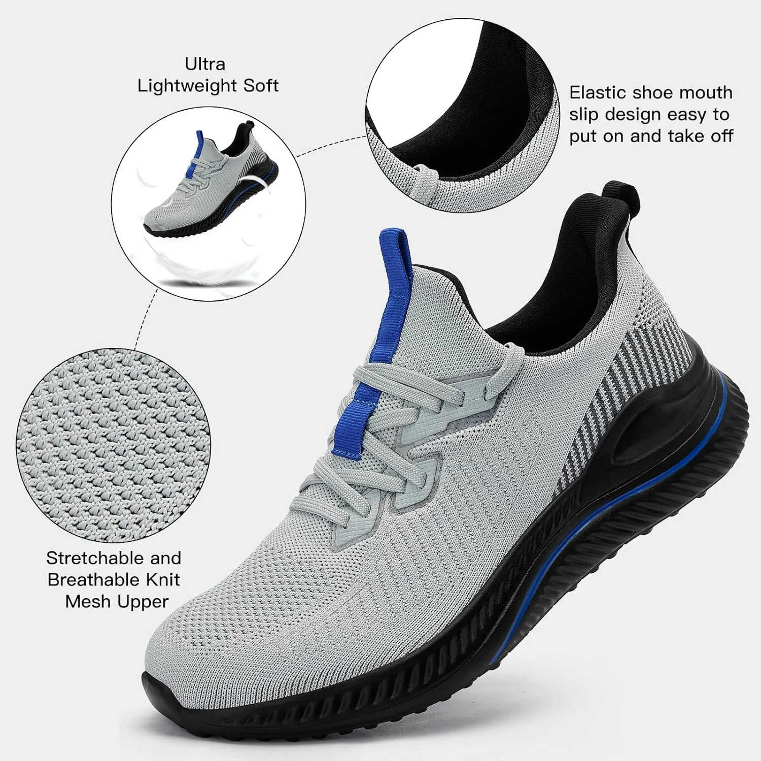 Mens Slip On Wide Walking Shoes Memory Foam Runnning Tennis Shoes Lightweight Breathable Casual Sneakers