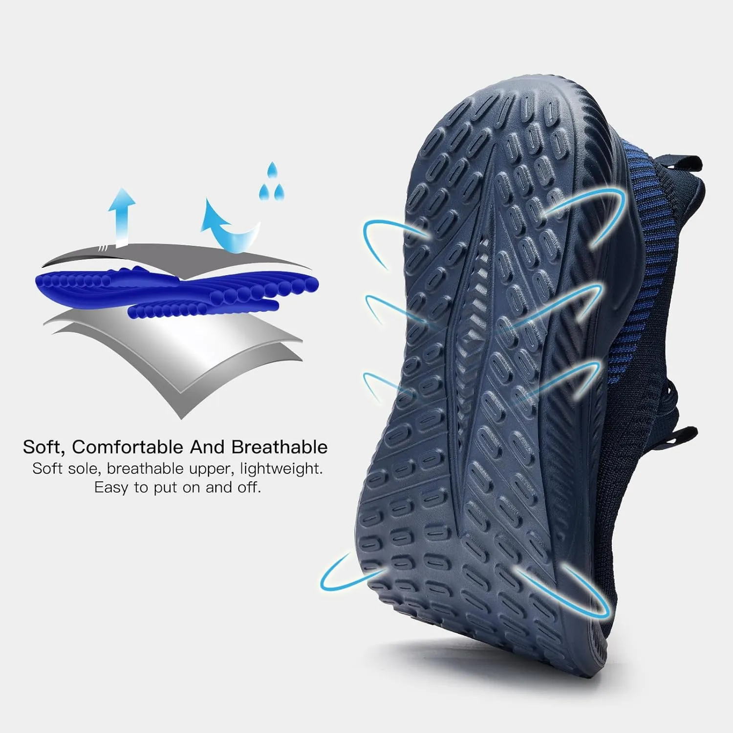 Mens Slip On Wide Walking Shoes Memory Foam Runnning Tennis Shoes Lightweight Breathable Casual Sneakers