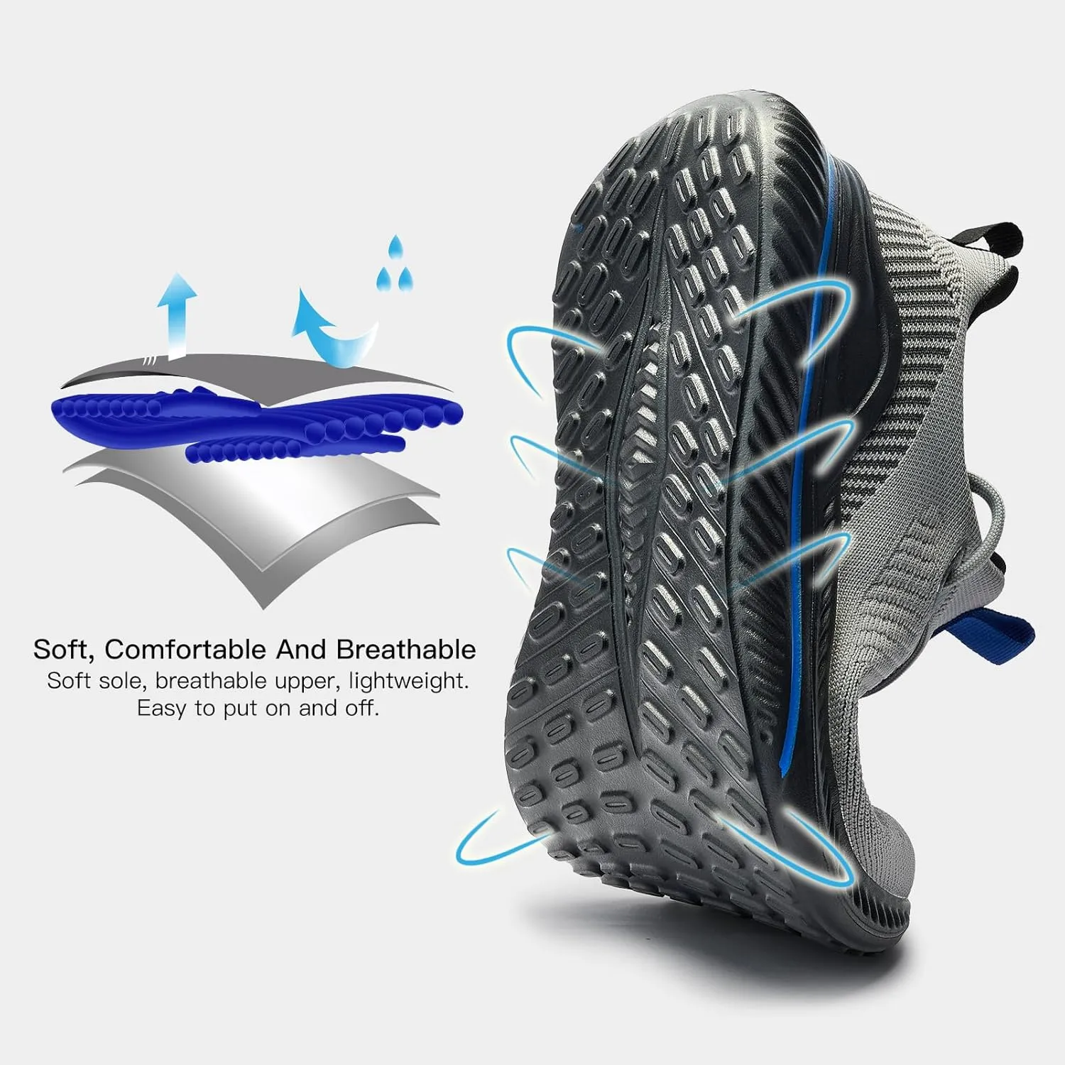 Mens Slip On Wide Walking Shoes Memory Foam Runnning Tennis Shoes Lightweight Breathable Casual Sneakers
