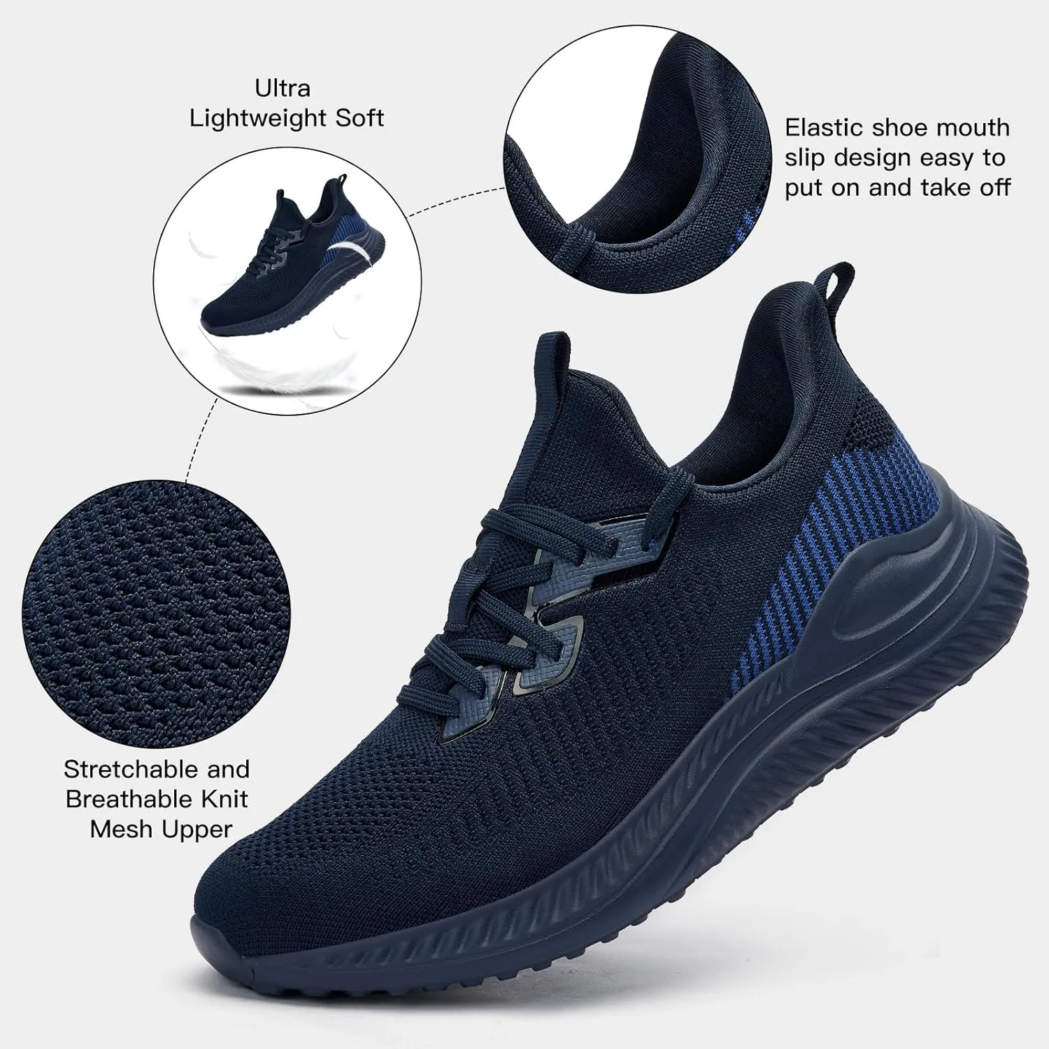 Mens Slip On Wide Walking Shoes Memory Foam Runnning Tennis Shoes Lightweight Breathable Casual Sneakers