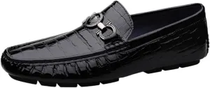 Men's Smoking Loafers - Faux Crocodile Embossed Leather, Round Toe, Lightweight & Flexible, Anti-Slip Casual Slip-Ons