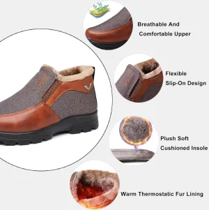 Men's Snow Shoes Casual Slip-on Winter Warm Loafers Shoes Fur Lined Ankle High Lightweight Non-Slip Snow Boots for Elderly Walking