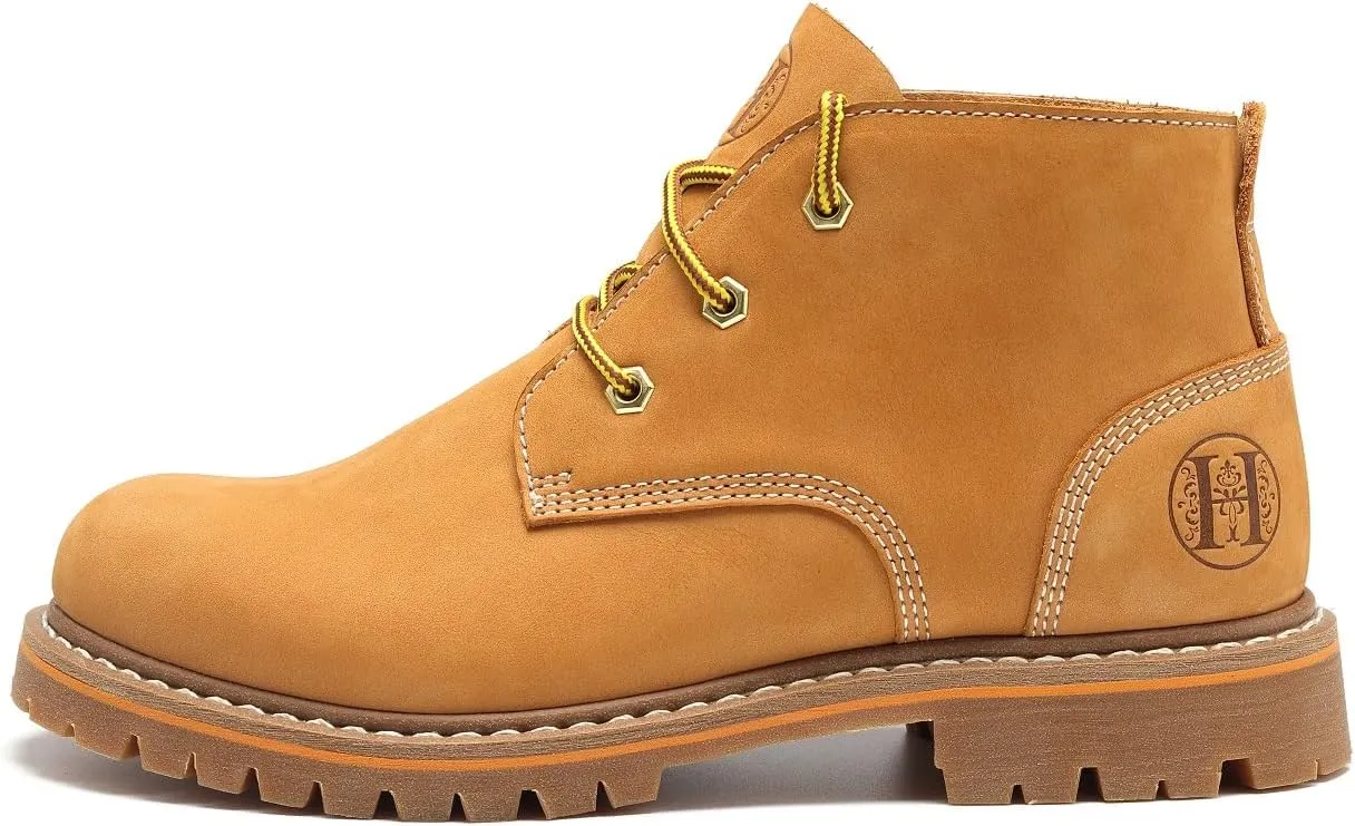 Men's Soft Toe Nubuck Leather PU Sole, Wheat Work Boots-82103