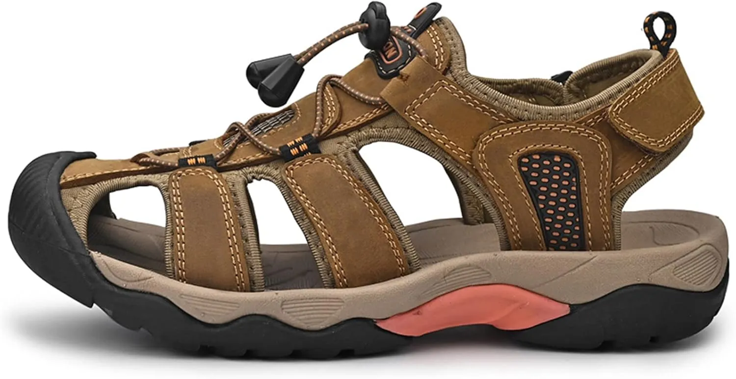 Men's sports sandals Outdoor hiking sandals Closed toe leather sports beach casual sandals Water shoes
