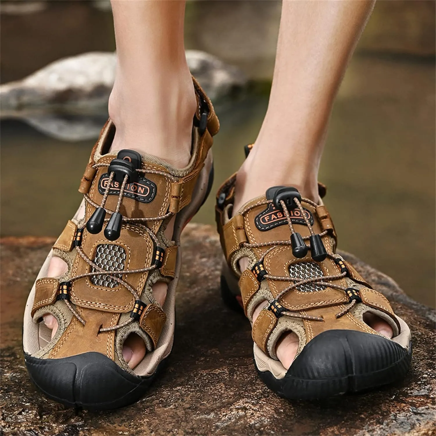 Men's sports sandals Outdoor hiking sandals Closed toe leather sports beach casual sandals Water shoes
