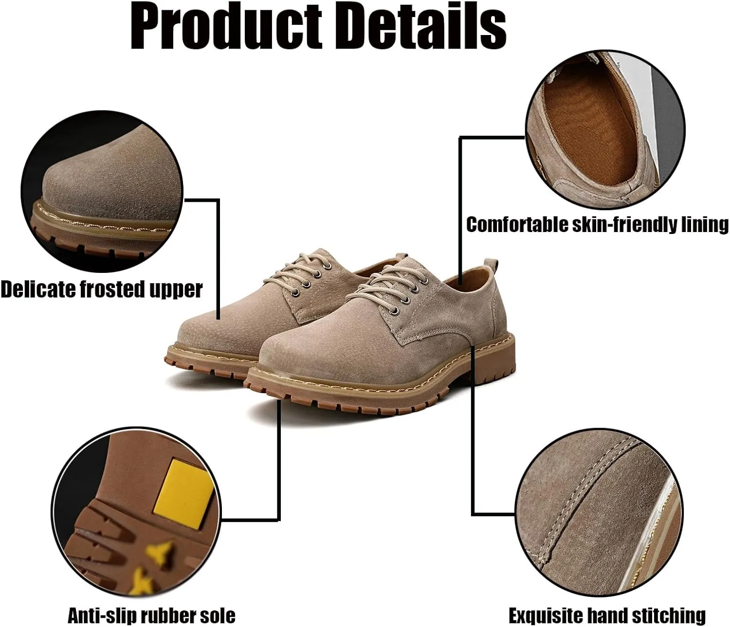 Men's Suede Lace-Up Lug Sole Platform Oxfords,Classic Round Toe Hand Stitching Non-Slip Low Top Dress Shoes Comfortable Business Formal Shoes
