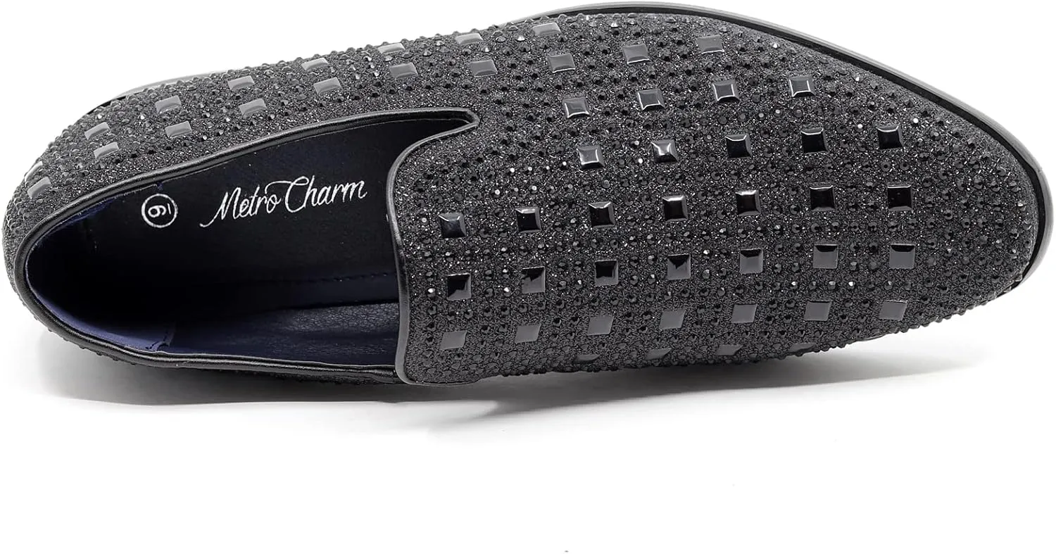 Men's Vintage Studded Rhinestone Designer Classic Smoking Dress Tuxedo Loafers Slip On Shoes SM-11