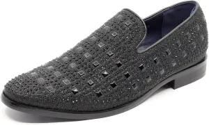 Men's Vintage Studded Rhinestone Designer Classic Smoking Dress Tuxedo Loafers Slip On Shoes SM-11