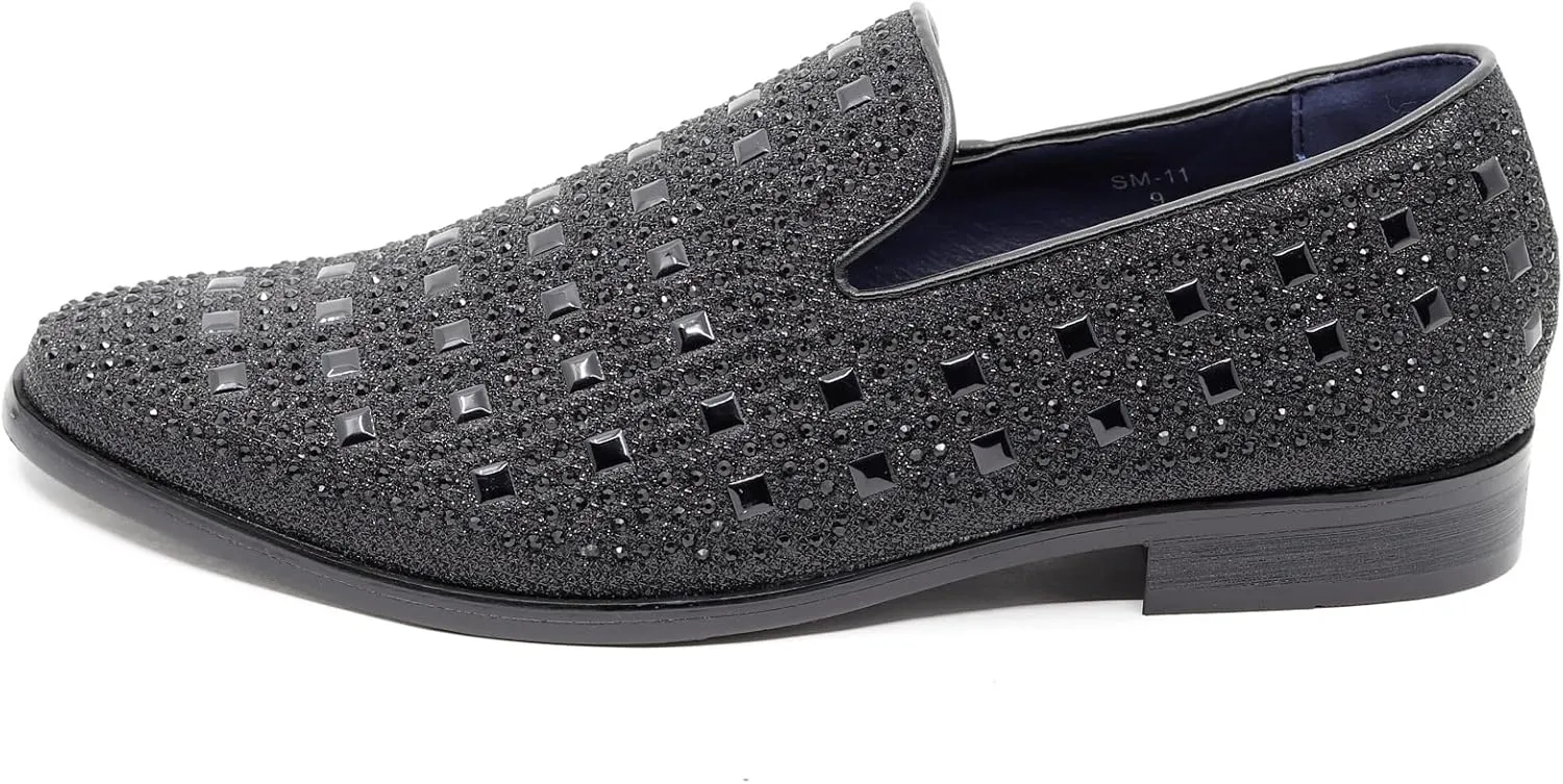 Men's Vintage Studded Rhinestone Designer Classic Smoking Dress Tuxedo Loafers Slip On Shoes SM-11