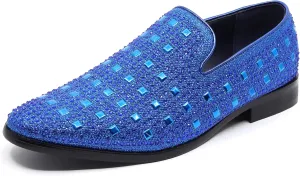 Men's Vintage Studded Rhinestone Designer Classic Smoking Dress Tuxedo Loafers Slip On Shoes SM-11