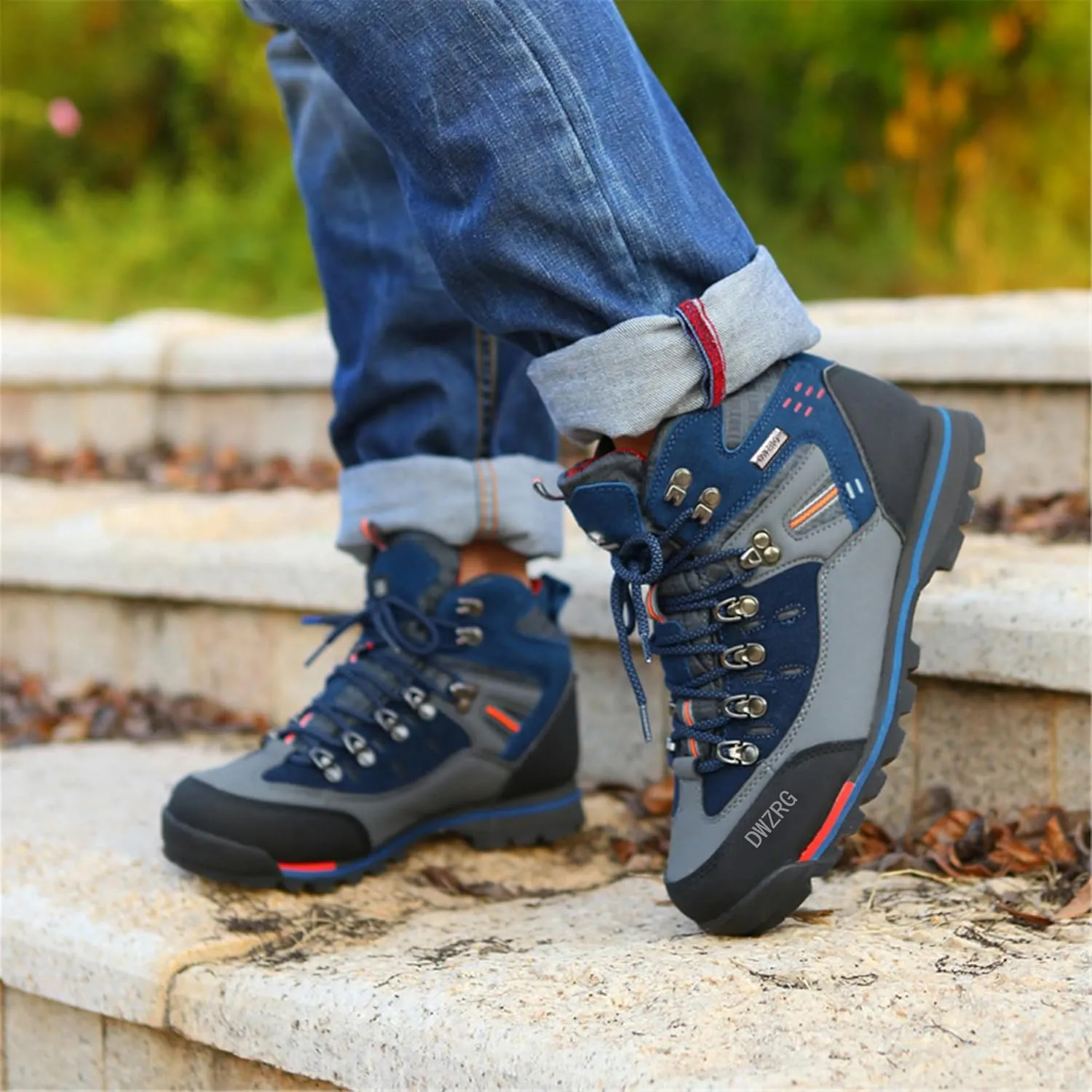 Men's Waterproof Leather mid Hiking Boots Outdoor Non-Slip Lightweight Trekking Sneakers