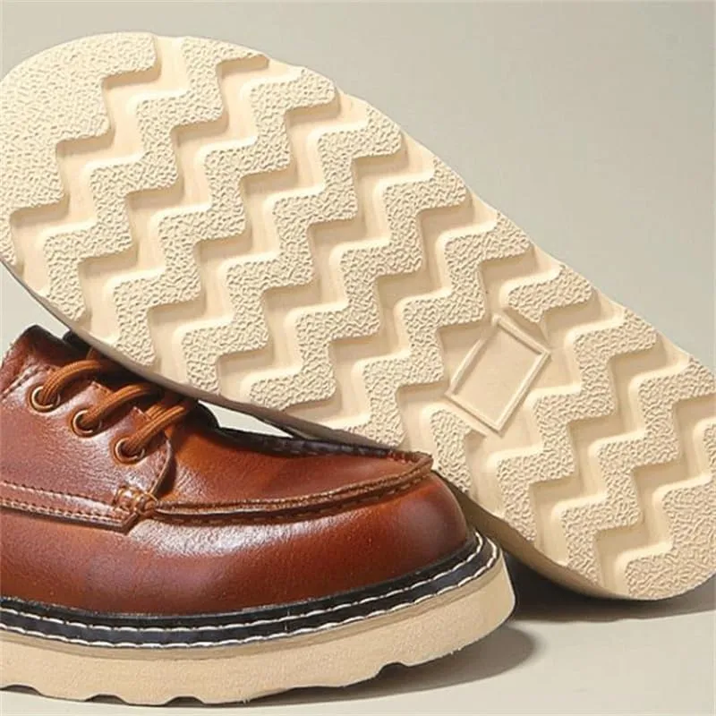 Men's Waxed Lace-up Loafers Board Shoes Non-Slip Wear-Resistant Leather Inner Breathable Comfortable Suitable for Business Office Commuting