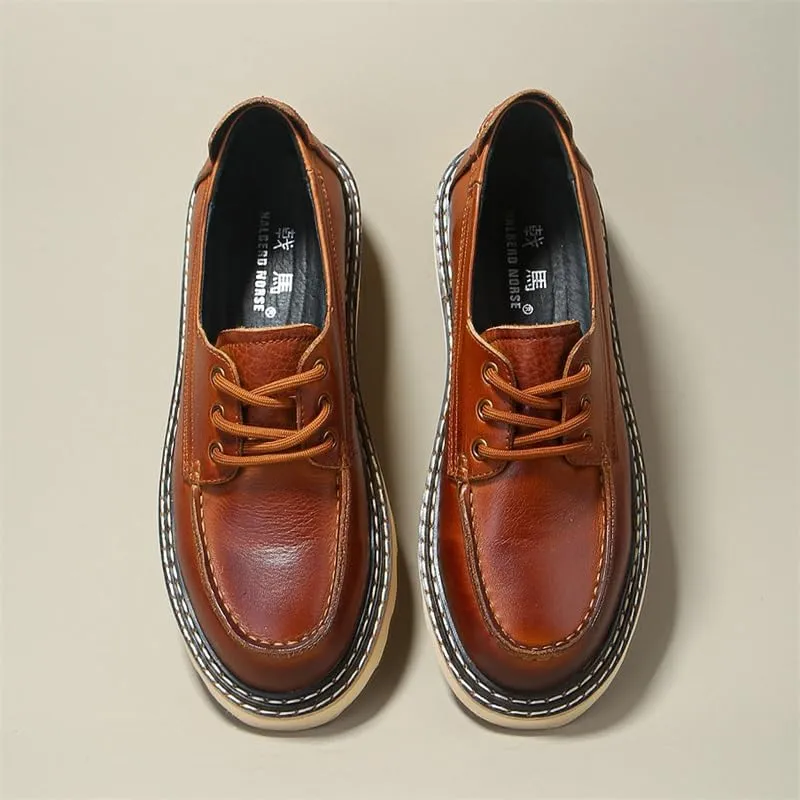 Men's Waxed Lace-up Loafers Board Shoes Non-Slip Wear-Resistant Leather Inner Breathable Comfortable Suitable for Business Office Commuting