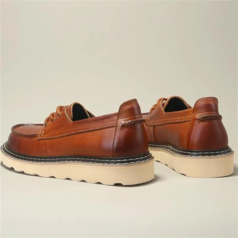 Men's Waxed Lace-up Loafers Board Shoes Non-Slip Wear-Resistant Leather Inner Breathable Comfortable Suitable for Business Office Commuting