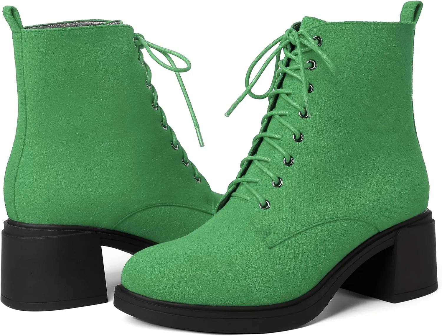 MERRORI Womens Combat Booties Casual Lace Up Solid Round Toe Suede Block Mid Heel Ankle High Boots 2.5 Inch