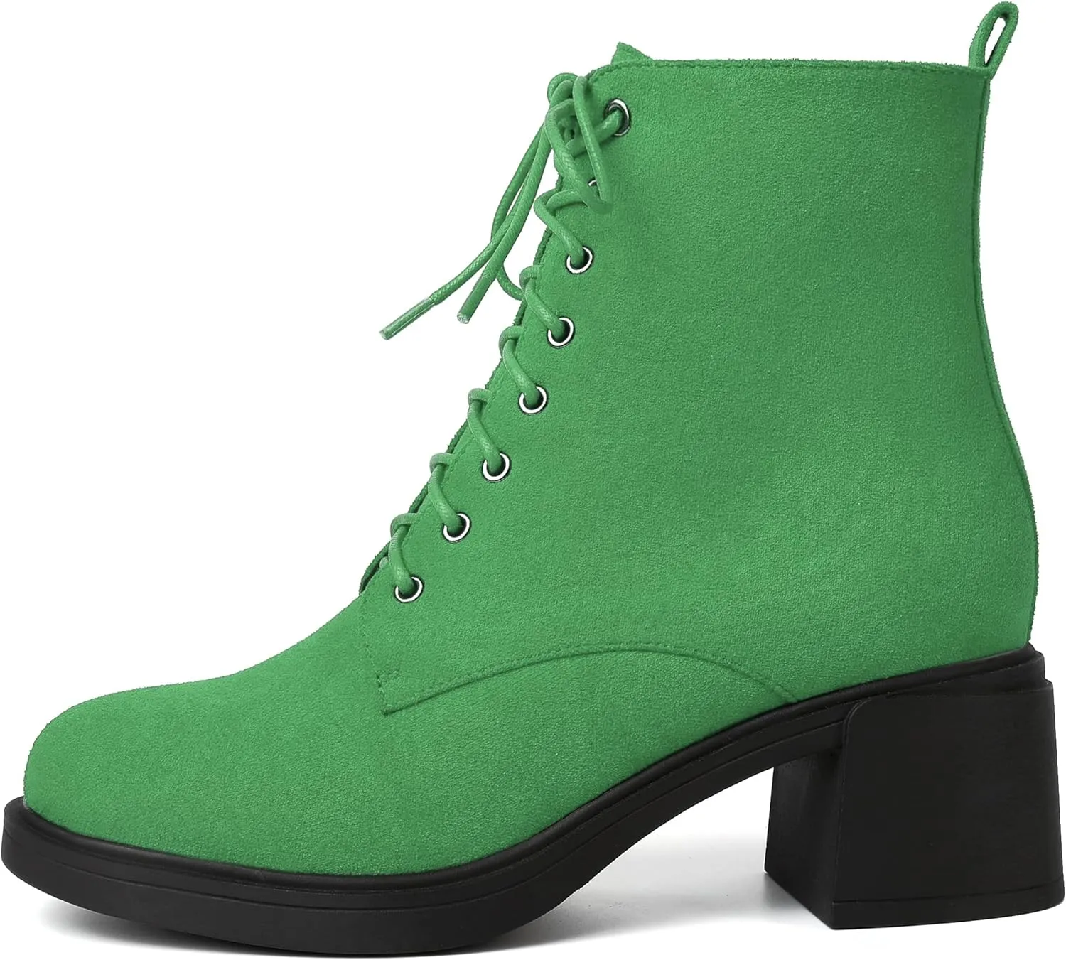 MERRORI Womens Combat Booties Casual Lace Up Solid Round Toe Suede Block Mid Heel Ankle High Boots 2.5 Inch