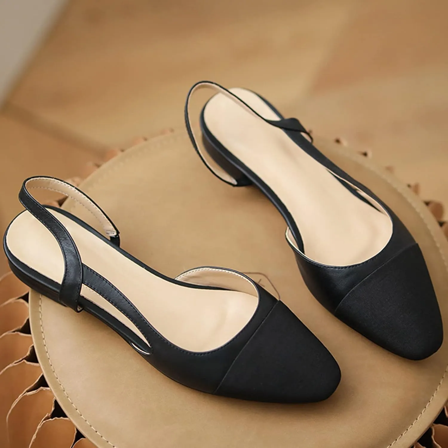 MICIFA slingback flats for women, Round Toe Low heel Sandals Fashion Splicing Dress Shoes for Women