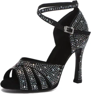 Minishion Comfortable High Heel Dance Shoes for Women Pearl Beaded Wedding Sandals