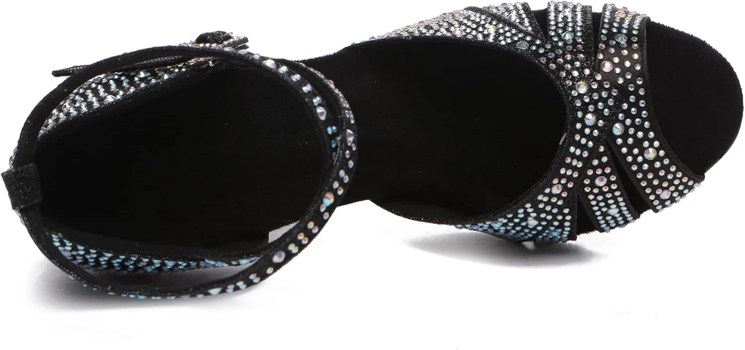 Minishion Comfortable High Heel Dance Shoes for Women Pearl Beaded Wedding Sandals