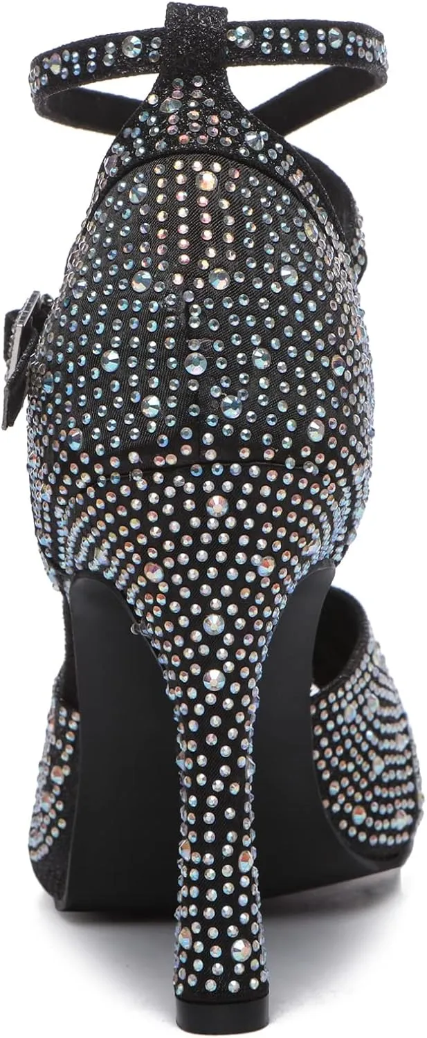 Minishion Comfortable High Heel Dance Shoes for Women Pearl Beaded Wedding Sandals