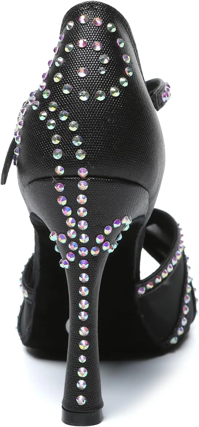 Minishion Latin Salsa Dance Shoes for Women Rhinestones Pattern Wedding Evening Sandals