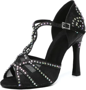 Minishion Latin Salsa Dance Shoes for Women Rhinestones Pattern Wedding Evening Sandals