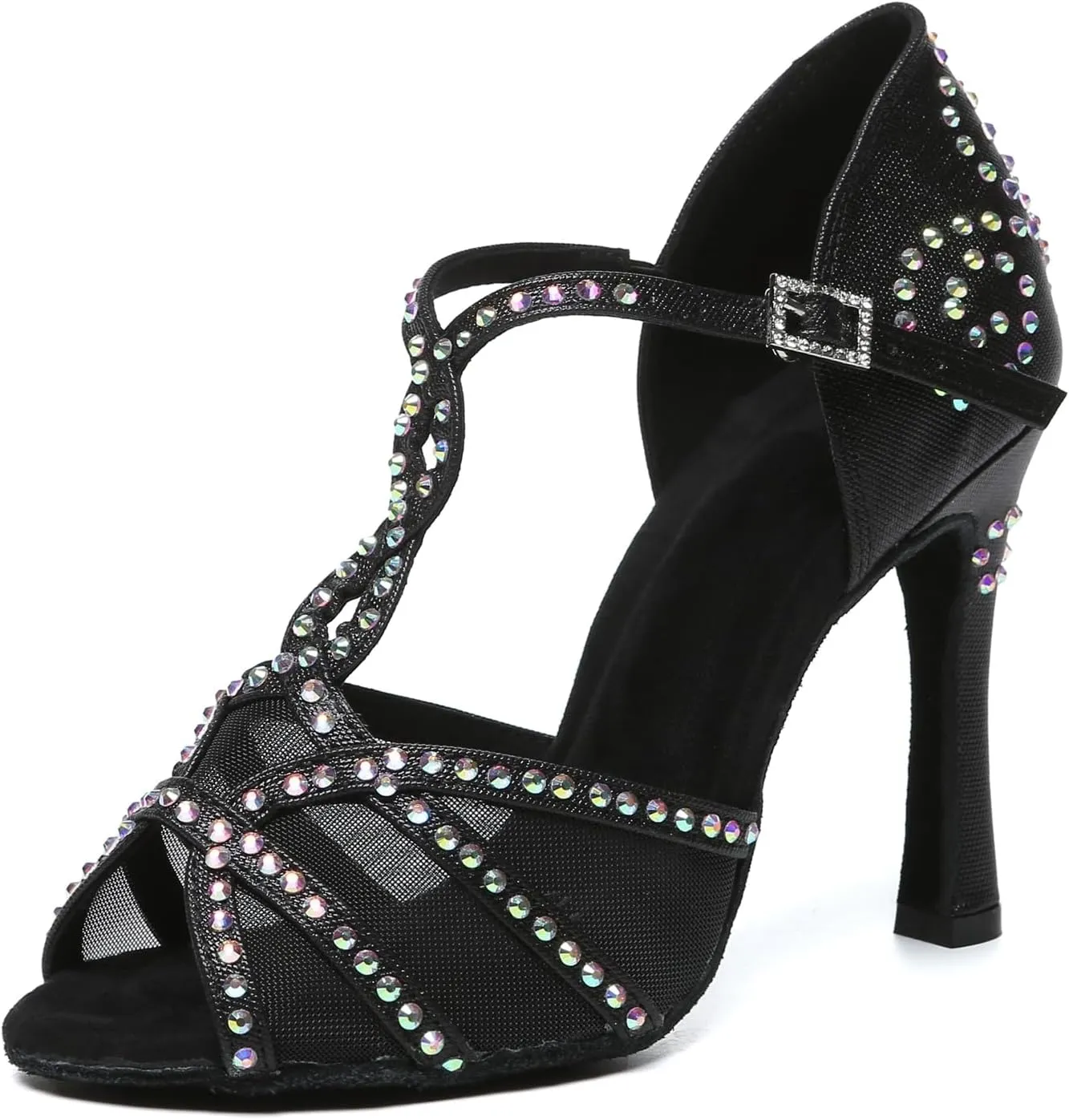 Minishion Latin Salsa Dance Shoes for Women Rhinestones Pattern Wedding Evening Sandals