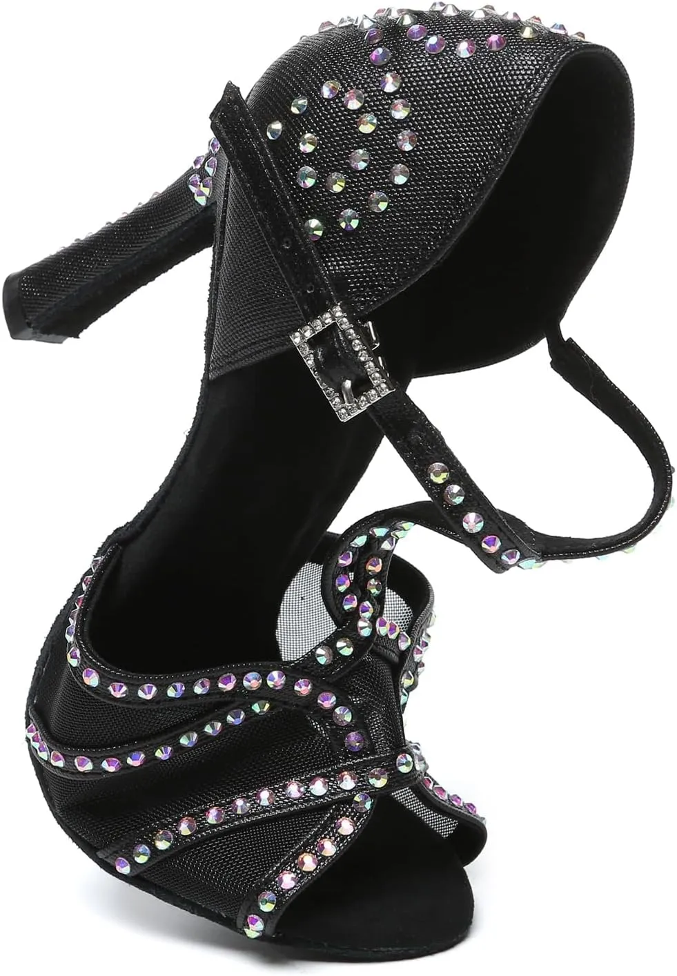 Minishion Latin Salsa Dance Shoes for Women Rhinestones Pattern Wedding Evening Sandals