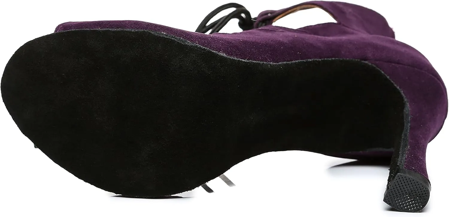 Minishion Women's Ballroom Dancing Boots Lace-up Latin Shoes Formal Party Sandals
