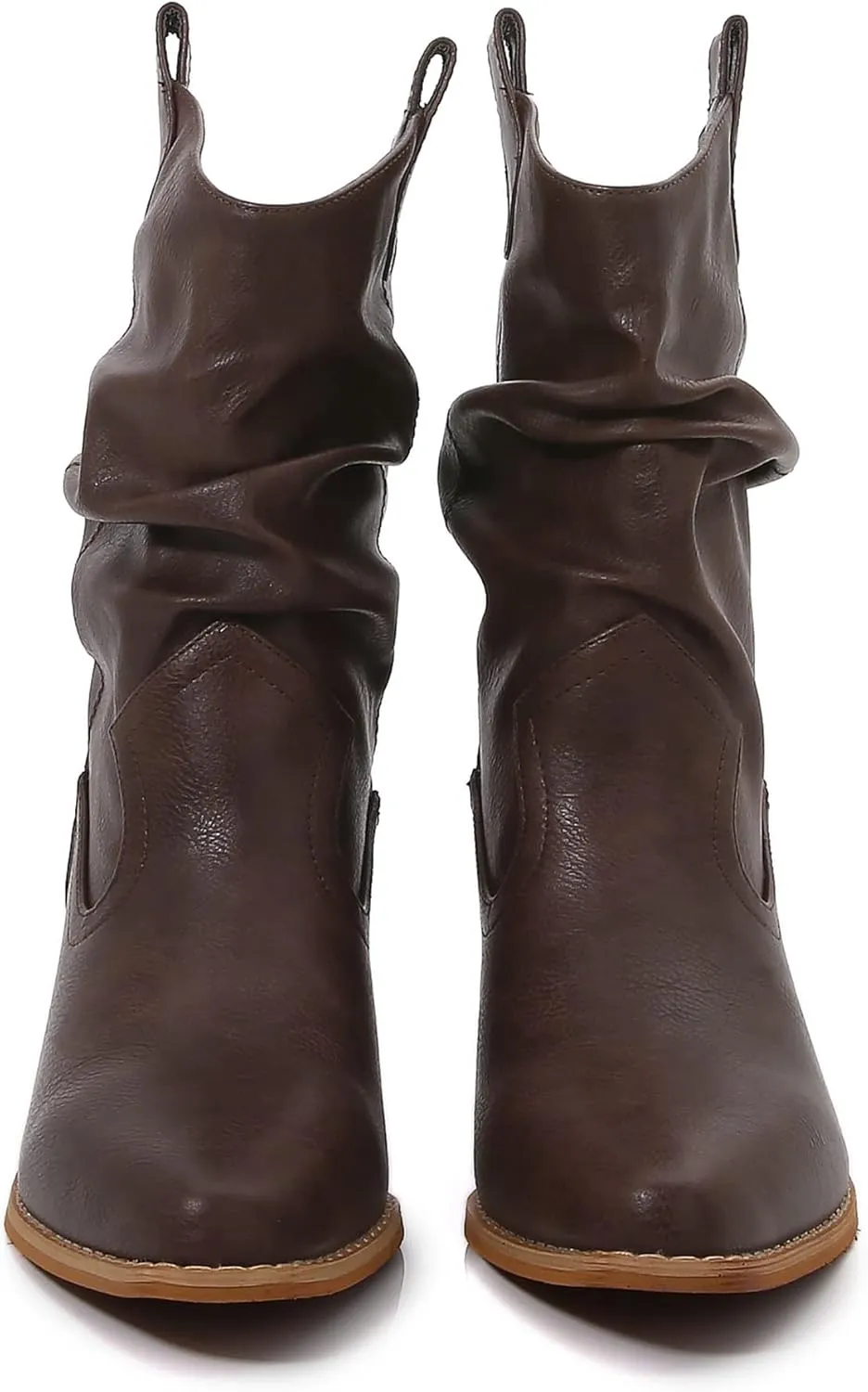 mm Women's Premium PU Leather Wooden Heel Mid Calf Stella Western Boots