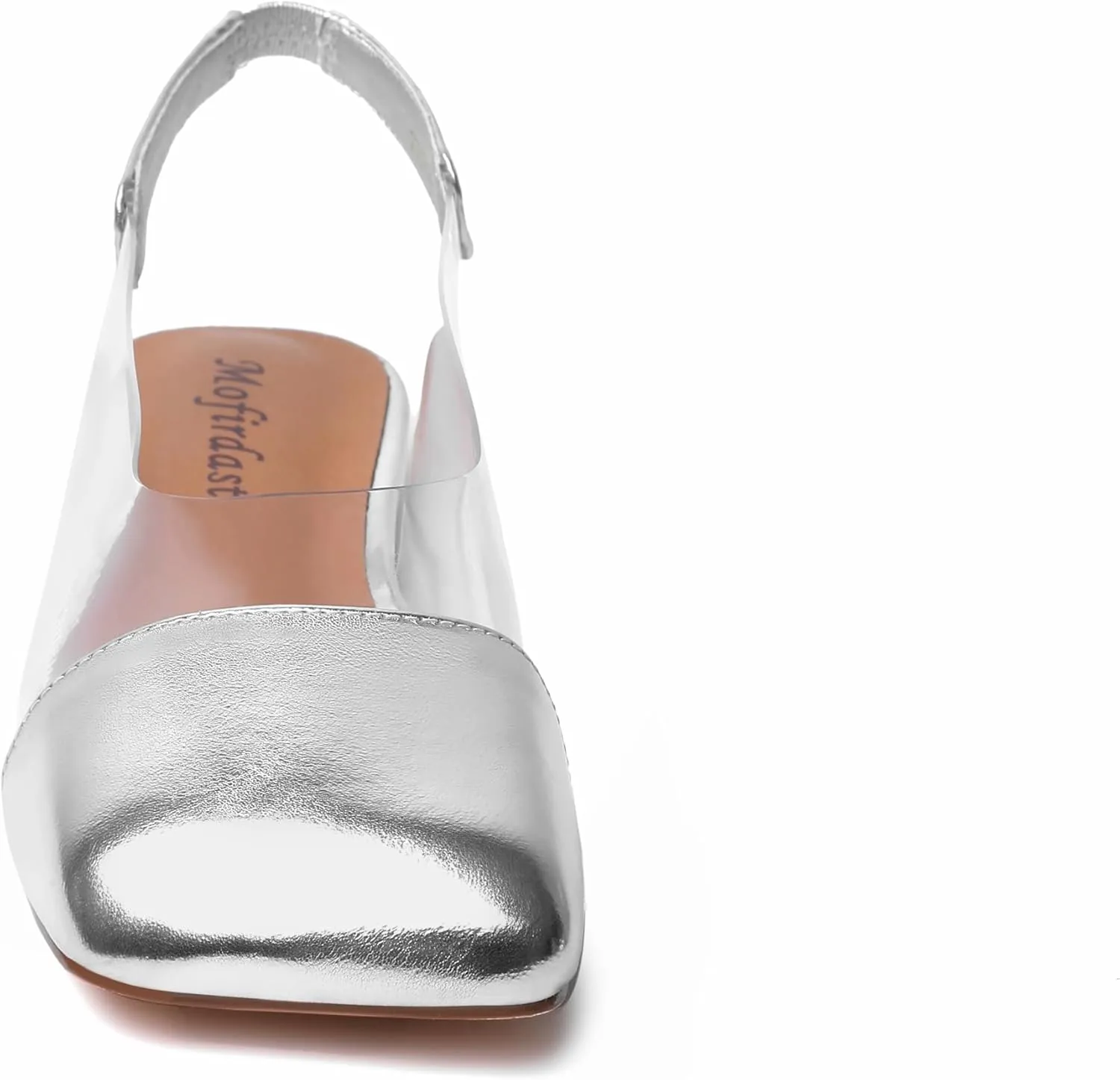 Mofirdast Clear Flats Sandals for Women Square Toe Slingback Flats with Transparent Ankle Strap for Work Weddings Parties