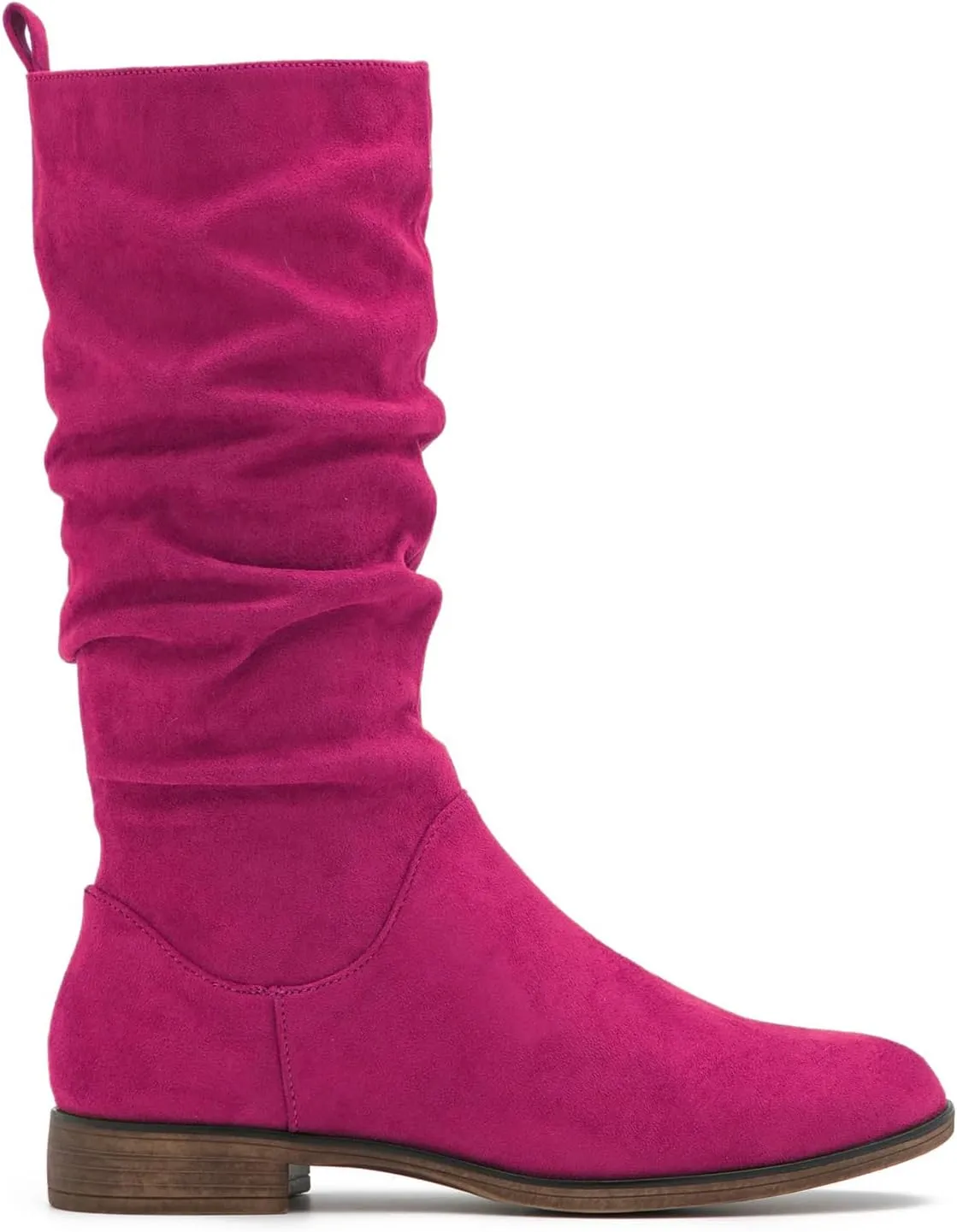 MOOMMO Women Mid Calf Slouch Boots Suede Calf High Boots Flats Flat Heel Long Boots Wide Calf Side Zipper Winter Boots Round Toe Flat Boots Retro Cute Casual Comfy Winter 4-13 M US