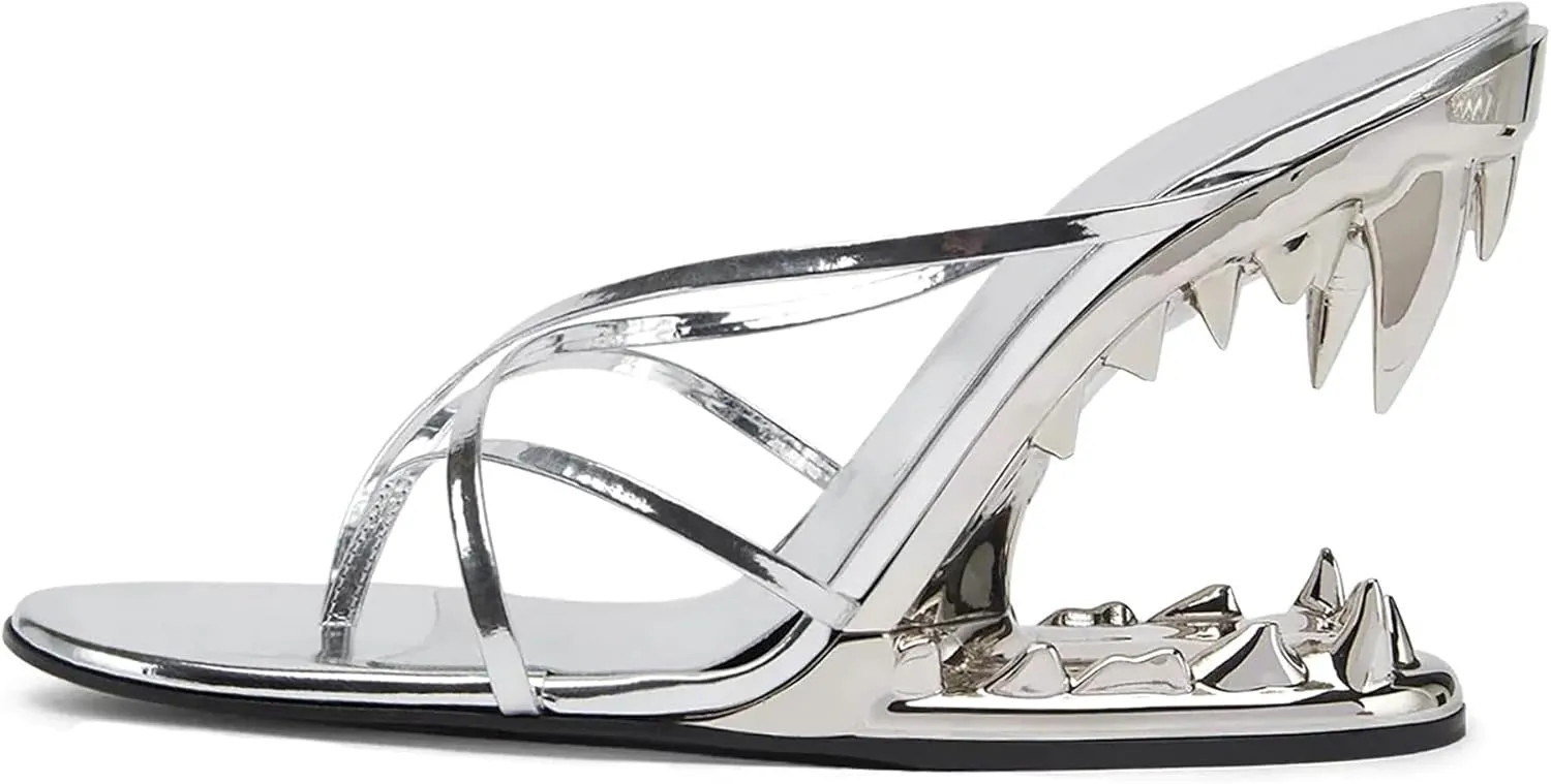Morso Sandals Metallic Tiger Teeth Heel Sandals Shark Teeth Backless Heels