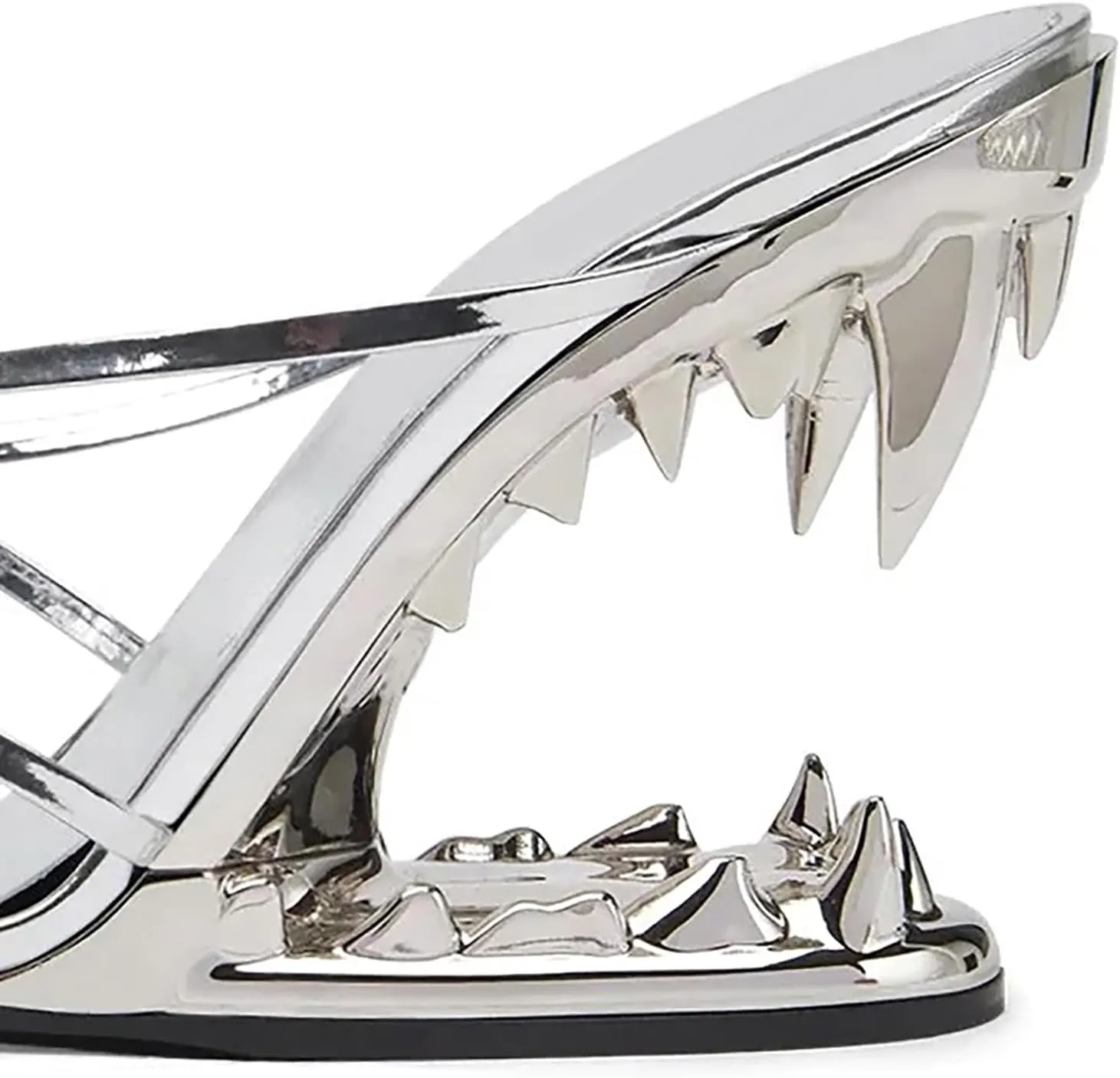 Morso Sandals Metallic Tiger Teeth Heel Sandals Shark Teeth Backless Heels