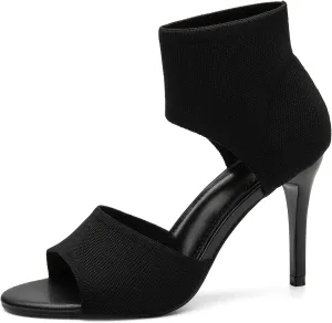 Mousse Fit Women Retro Peep Toe Elegant Stiletto Low Heeled Sandals Breathable Mesh Knit Elastic Design Upper Comfortable Shoes