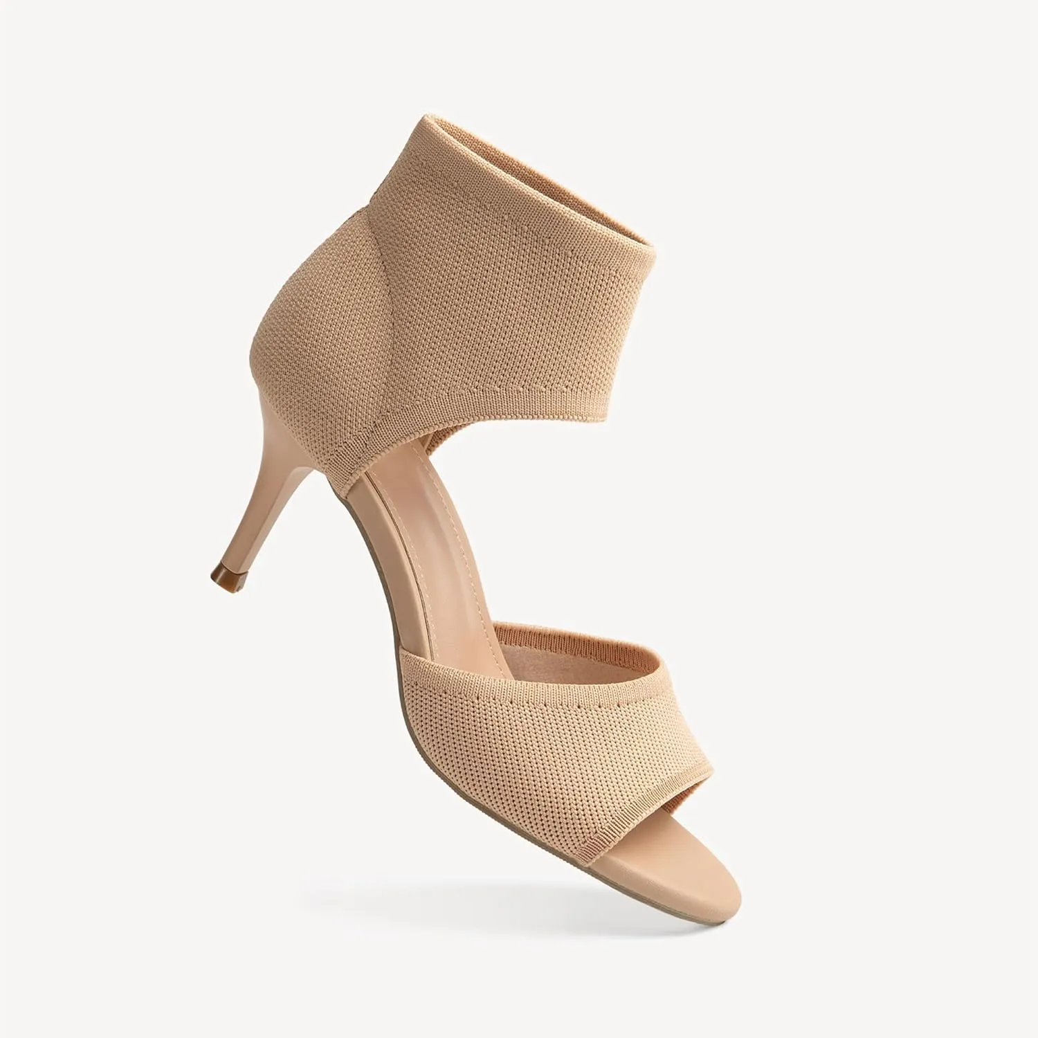 Mousse Fit Women Retro Peep Toe Elegant Stiletto Low Heeled Sandals Breathable Mesh Knit Elastic Design Upper Comfortable Shoes