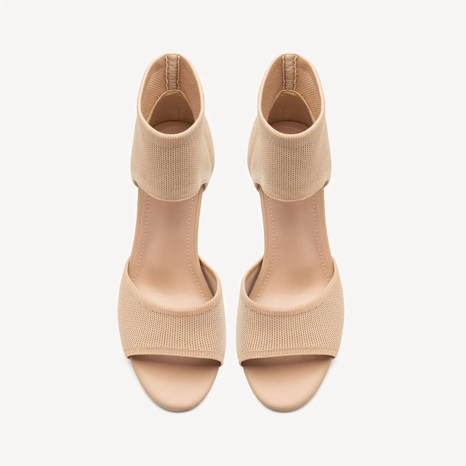 Mousse Fit Women Retro Peep Toe Elegant Stiletto Low Heeled Sandals Breathable Mesh Knit Elastic Design Upper Comfortable Shoes