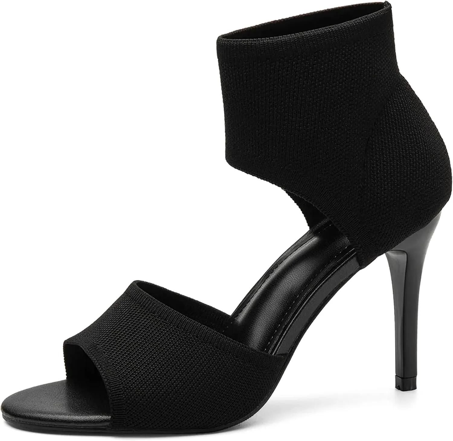 Mousse Fit Women Retro Peep Toe Elegant Stiletto Low Heeled Sandals Breathable Mesh Knit Elastic Design Upper Comfortable Shoes