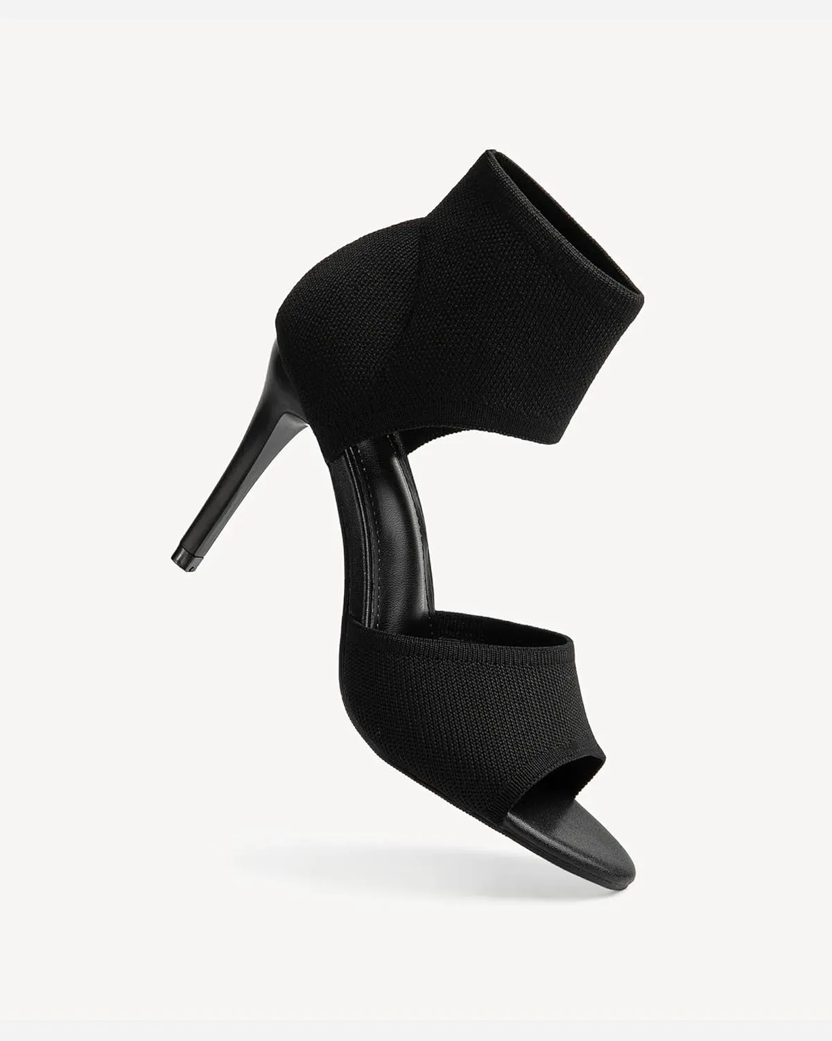 Mousse Fit Women Retro Peep Toe Elegant Stiletto Low Heeled Sandals Breathable Mesh Knit Elastic Design Upper Comfortable Shoes