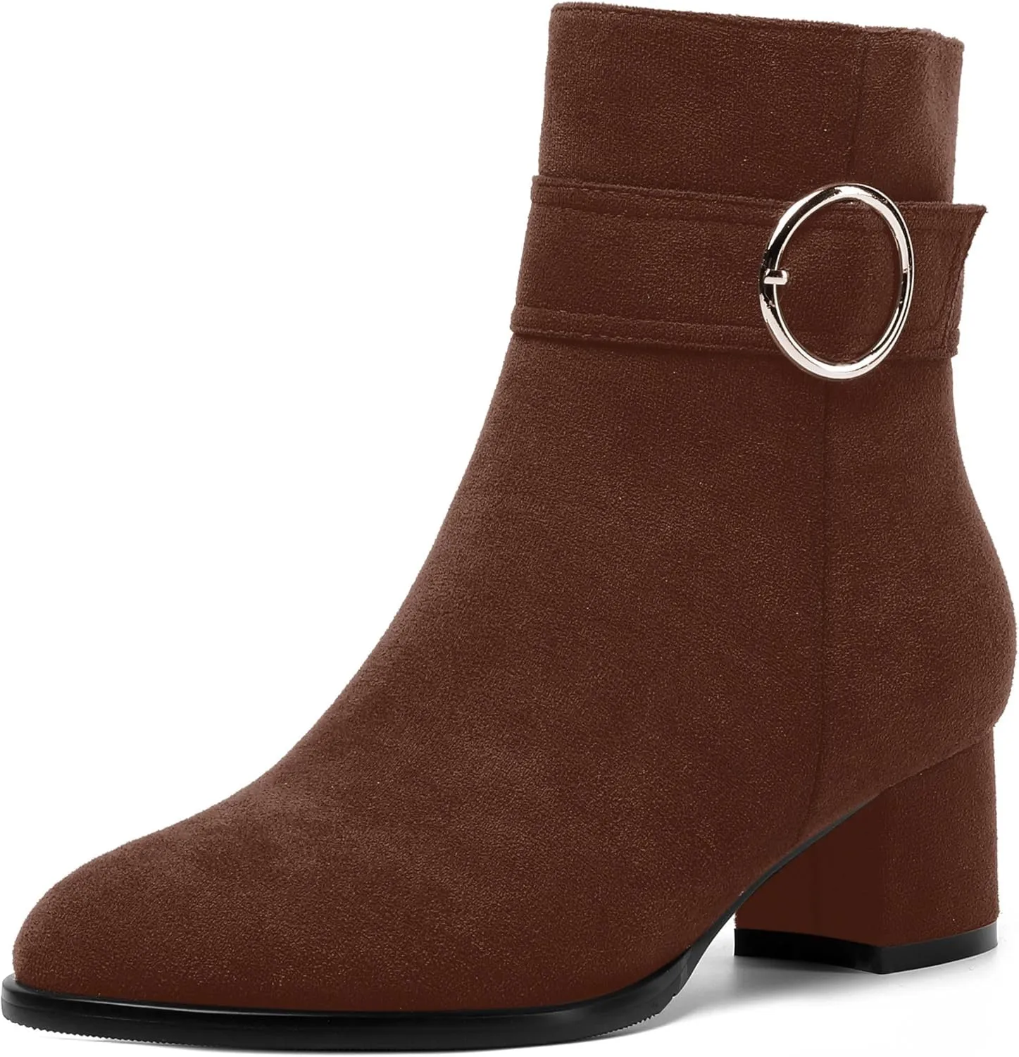MOVINSTEPS Ankle Boots for Women Low Chunky Heel Wide Width Suede Short Booties Comfortable Casual Business Fashion Dressy Fall Winter Boots 2 Inch