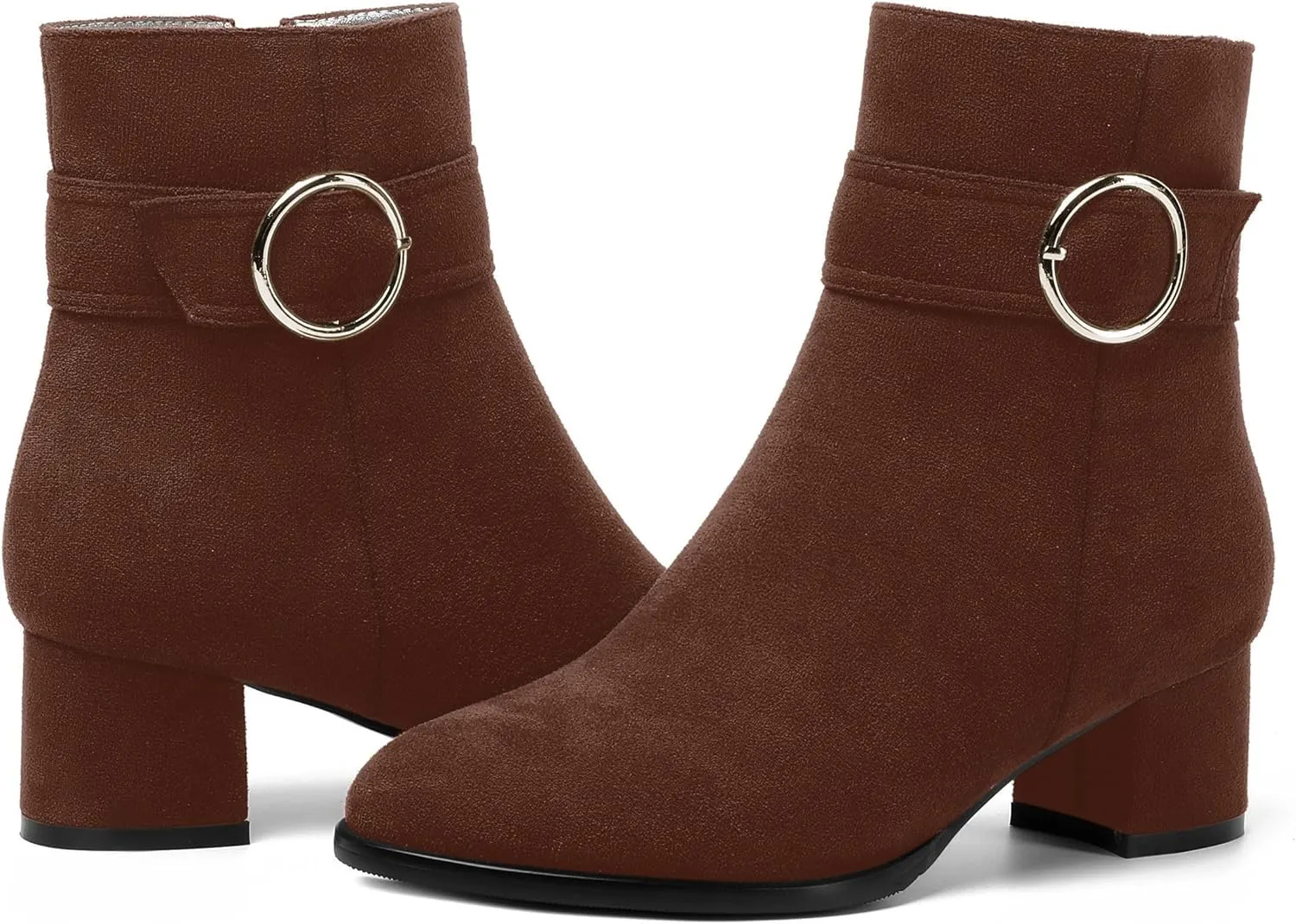MOVINSTEPS Ankle Boots for Women Low Chunky Heel Wide Width Suede Short Booties Comfortable Casual Business Fashion Dressy Fall Winter Boots 2 Inch