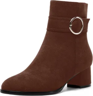 MOVINSTEPS Ankle Boots for Women Low Chunky Heel Wide Width Suede Short Booties Comfortable Casual Business Fashion Dressy Fall Winter Boots 2 Inch