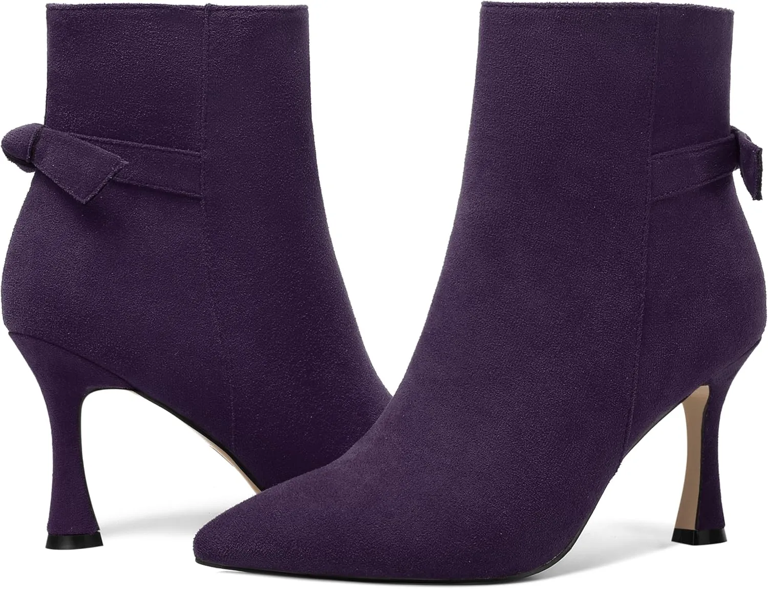 MOVINSTEPS Womens Dating Sexy Solid Zip Pointed Toe Suede Stiletto High Heel Ankle High Boots 3.3 Inch