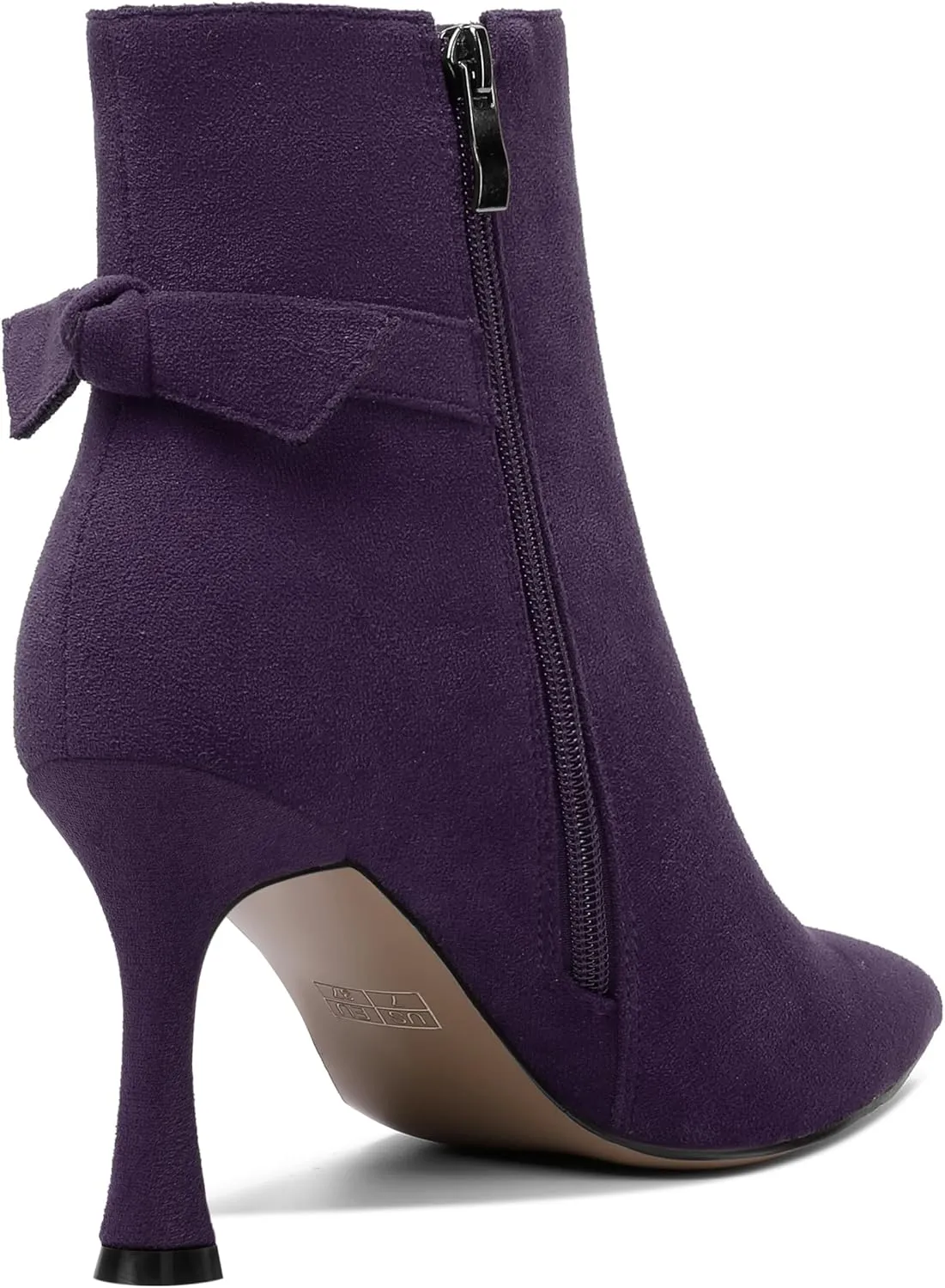 MOVINSTEPS Womens Dating Sexy Solid Zip Pointed Toe Suede Stiletto High Heel Ankle High Boots 3.3 Inch