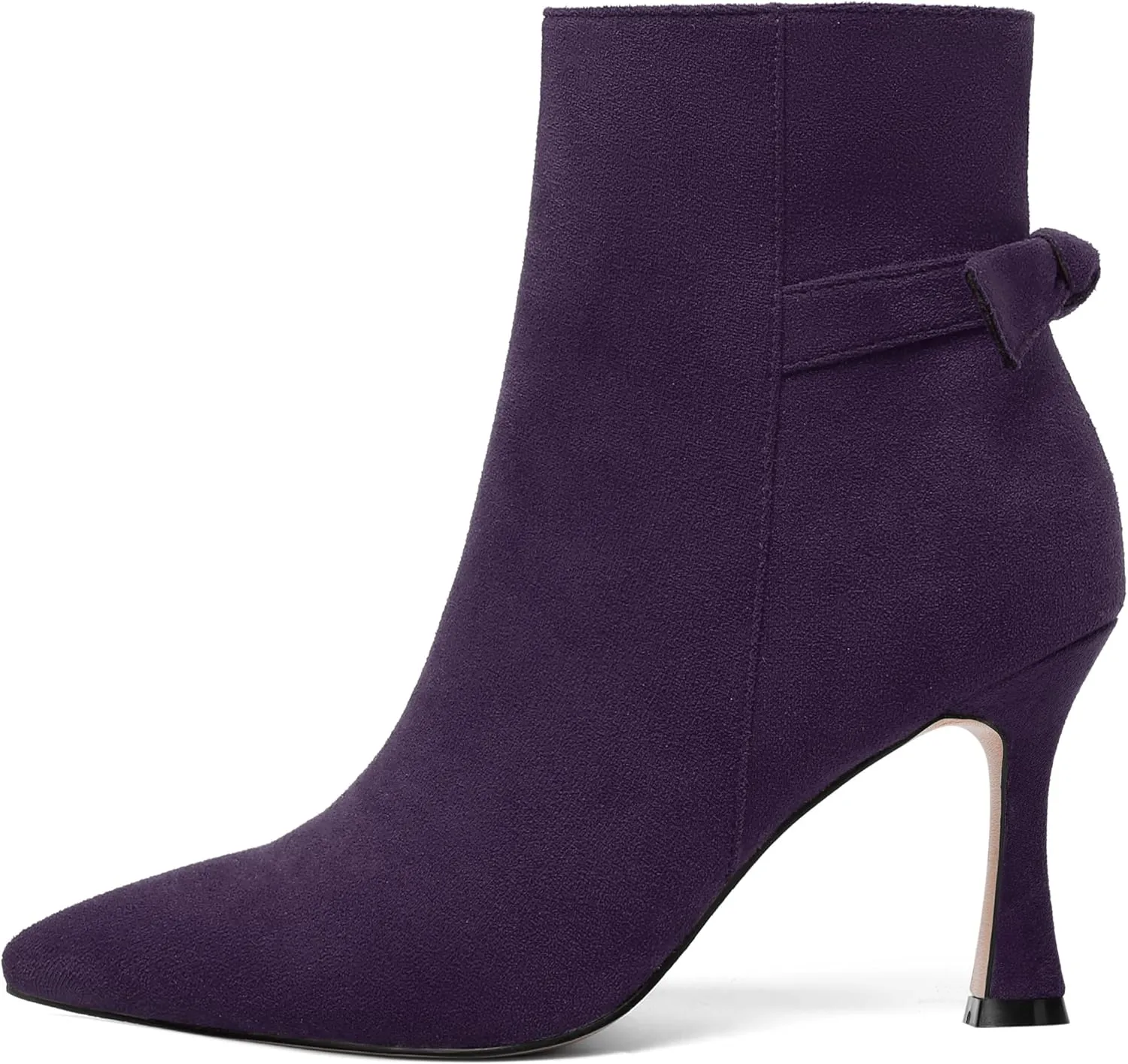 MOVINSTEPS Womens Dating Sexy Solid Zip Pointed Toe Suede Stiletto High Heel Ankle High Boots 3.3 Inch